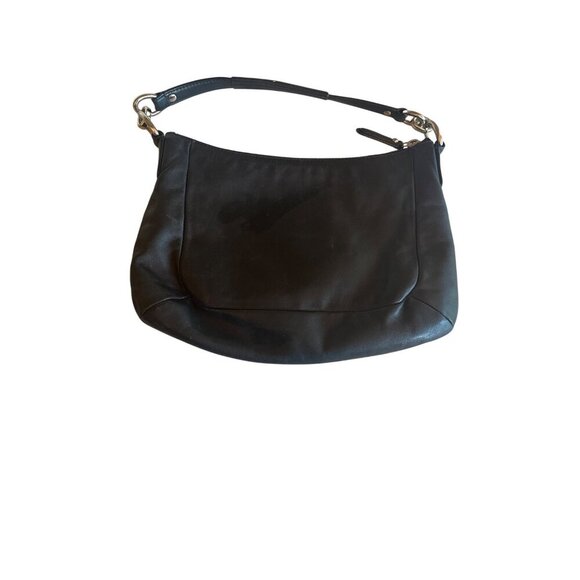 Coach Black Leather Hobo Bag Polished Gold-Tone Hardware Y2k Baguette - Picture 3 of 5